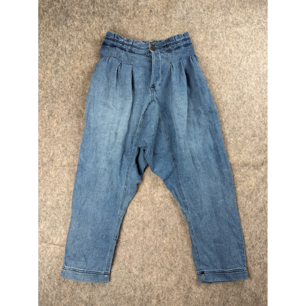 We The Free Jeans Womens 2 Blue Cotton Paperbag Waist Pleated Boho Tapered Pants
